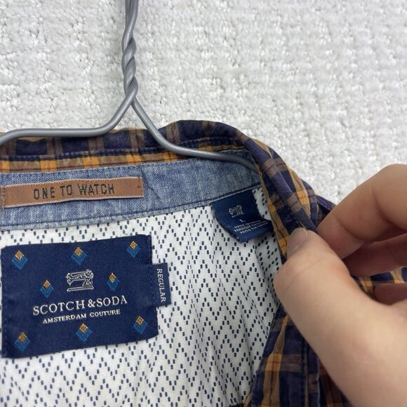 Scotch & Soda Men's L Check Orange Plaid Button Up Long Sleeve Shirt Outdoor - Picture 5 of 11